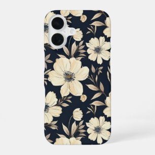Rustic Navy Blue Beige Wildflower Meadow Dark Flor iPhone 16 Case