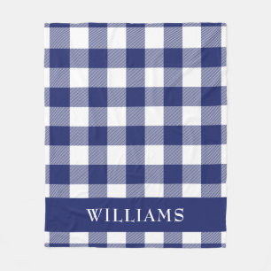 Rustic Navy Blue Buffalo Check Pattern Fleece Blanket