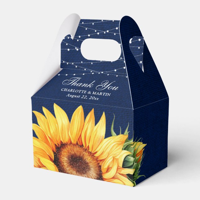 Rustic Navy Blue Burlap Sunflower Wedding Favour Box (Front Side)