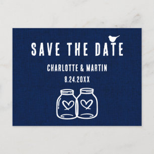 Rustic Navy Blue Burlap Wedding Save The Date Announcement Postcard