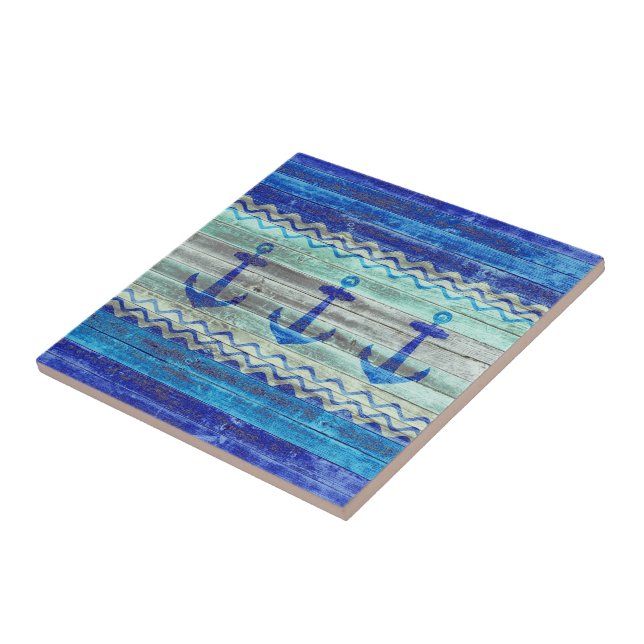 Rustic Navy Blue Coastal Decor Anchors Tile (Side)