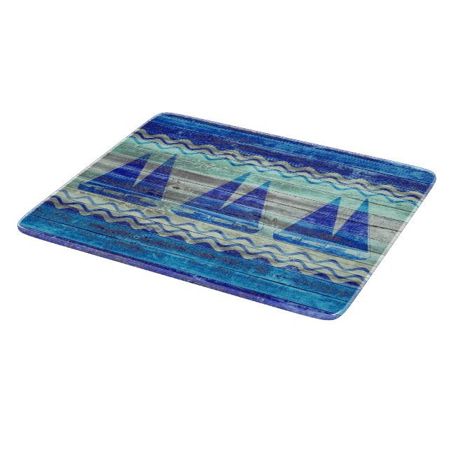 Rustic Navy Blue Coastal Decor Sailboats Cutting Board (Corner)