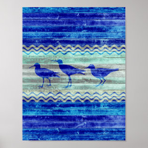 Rustic Navy Blue Coastal Decor Sandpipers