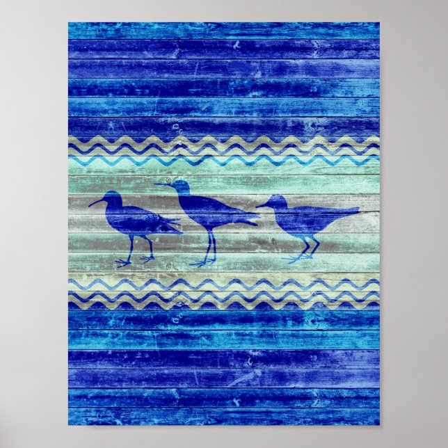 Rustic Navy Blue Coastal Decor Sandpipers (Front)