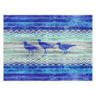 Rustic Navy Blue Coastal Decor Sandpipers Tablecloth