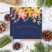 Rustic Navy Blue Fall Autumn Leaves Wedding