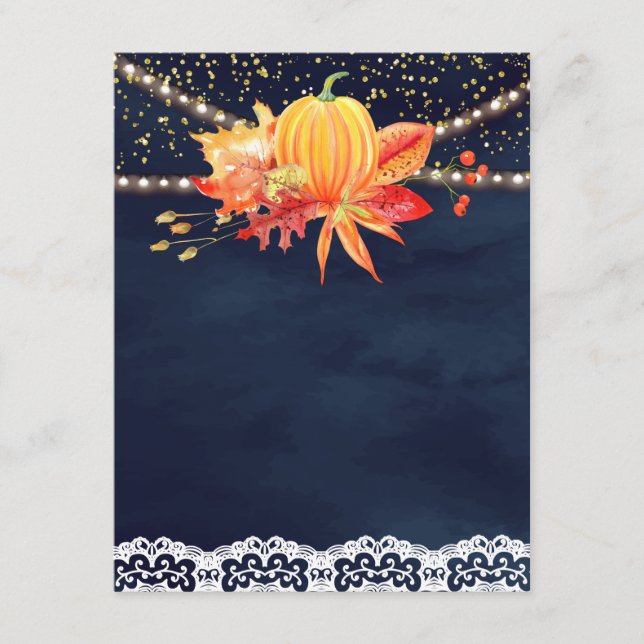 Rustic Navy Blue Fall Maple Leaves Pumpkin Enclosure Card (Front)