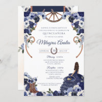 Rustic Navy Blue Flora Western Charro Quinceanera