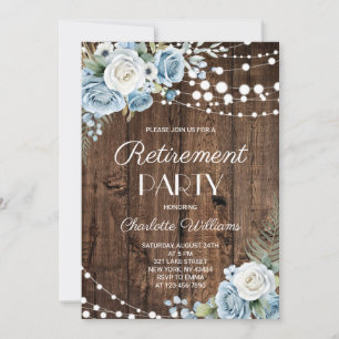 Rustic Navy Blue Floral Retirement Party Invitation
