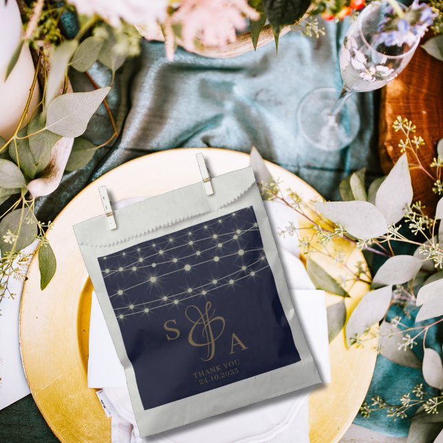 Rustic Navy Blue & Gold String lights  Favour Bags (Creator Uploaded)