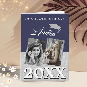 Rustic Navy Blue Graduate 2 Photo Graduation Card