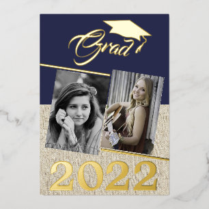 Rustic Navy Blue Graduate 2 Photo Graduation Gold