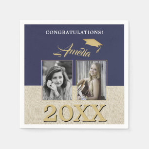 Rustic Navy Blue Graduate 2 Photo Graduation Napkin