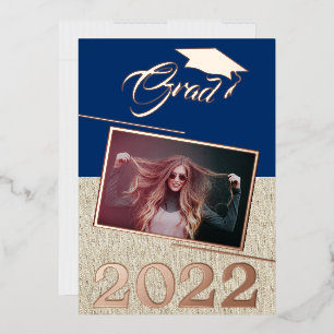 Rustic Navy Blue Graduate Photo Graduation Gold