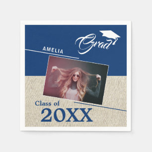 Rustic Navy Blue Graduate Photo Graduation Party Napkin