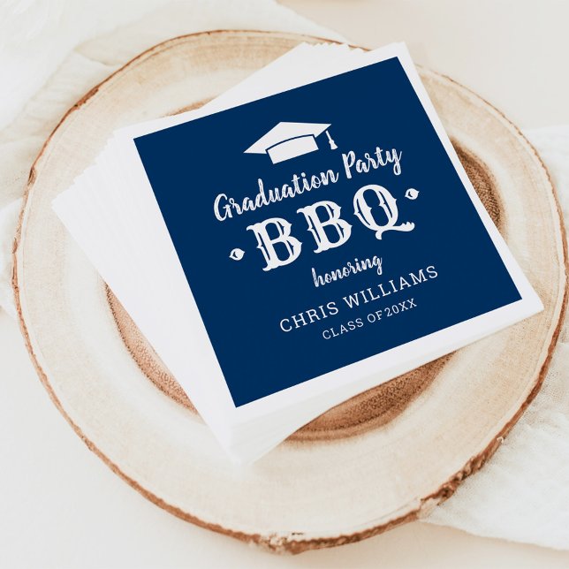 Rustic Navy Blue Graduation Party BBQ Personalised Napkin (Creator Uploaded)