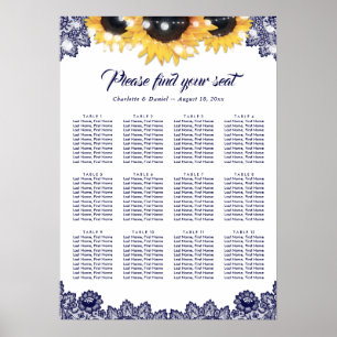 Rustic Navy Blue Lace Sunflower Seating Chart 12