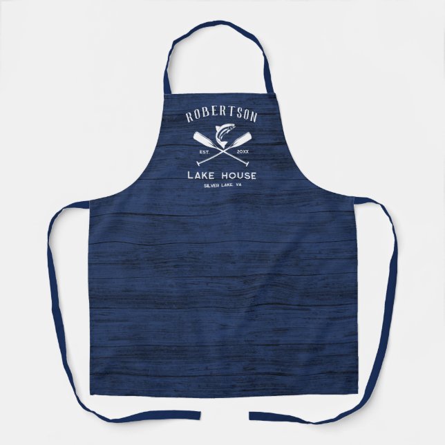 Rustic Navy Blue Lake House Family Name  Apron (Front)