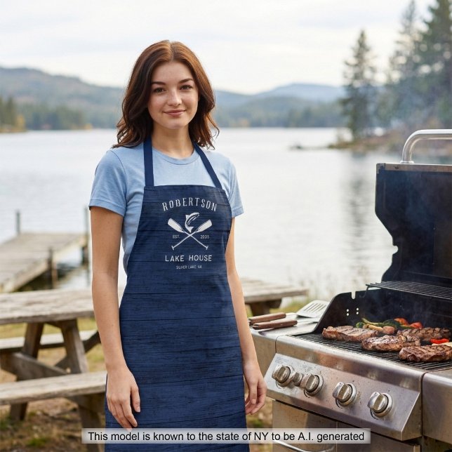 Rustic Navy Blue Lake House Family Name  Apron (Creator Uploaded)