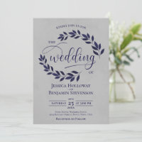 Rustic Navy Blue Leaves Elegant Grey Wedding