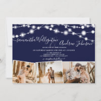 Rustic navy blue lights script 4 photos wedding