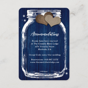 Rustic Navy Blue Mason Jar Wood Accommodation Card