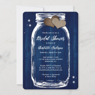 Rustic Navy Blue Mason Jar Wood Bridal Shower Invitation