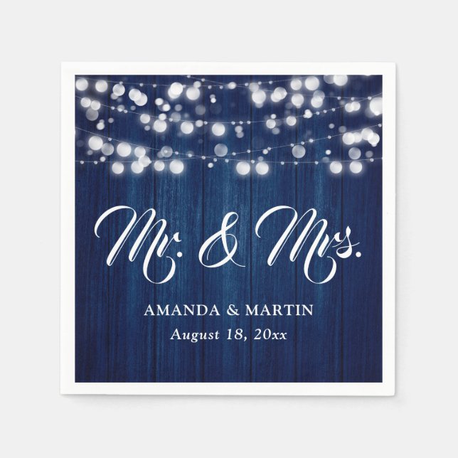 Rustic Navy Blue Mr and Mrs Wedding Napkin (Front)