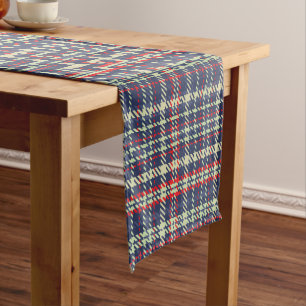 Rustic Navy Blue Plaid Christmas Holiday Table Short Table Runner