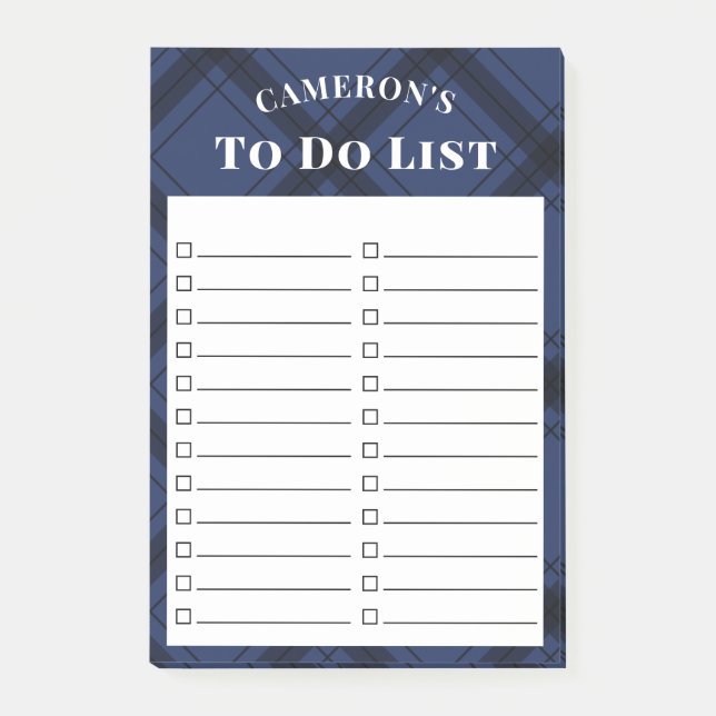 Rustic Navy Blue Plaid To Do List Post-it Notes (Front)