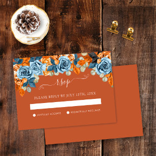 Rustic Navy Blue Rust Terracota Fall Wedding RSVP Enclosure Card