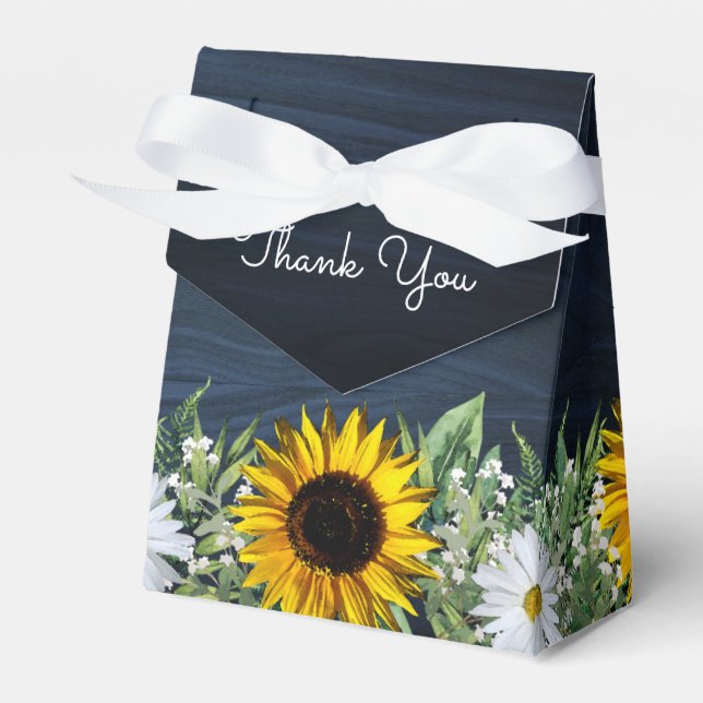 Rustic Navy Blue Sunflower|Daisy Wedding Favour Bo Favour Box (Front Side)