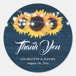 Rustic Navy Blue Sunflower Wedding Favor Thank You Classic Round Sticker