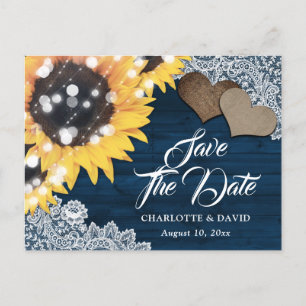 Rustic Navy Blue Sunflower Wedding Save The Date Announcement Postcard