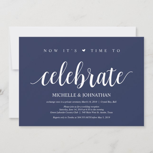 Rustic Navy Blue Wedding Elopement Reception Invitation (Front)