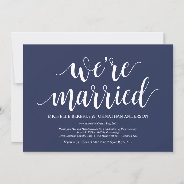 Rustic Navy Blue Wedding Elopement Reception Invitation (Front)