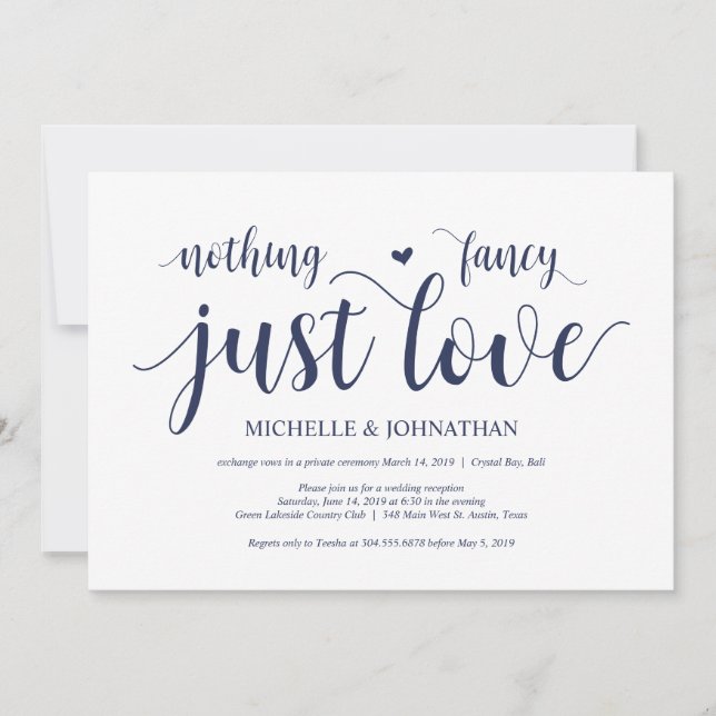 Rustic Navy Blue Wedding Elopement Reception Invitation (Front)