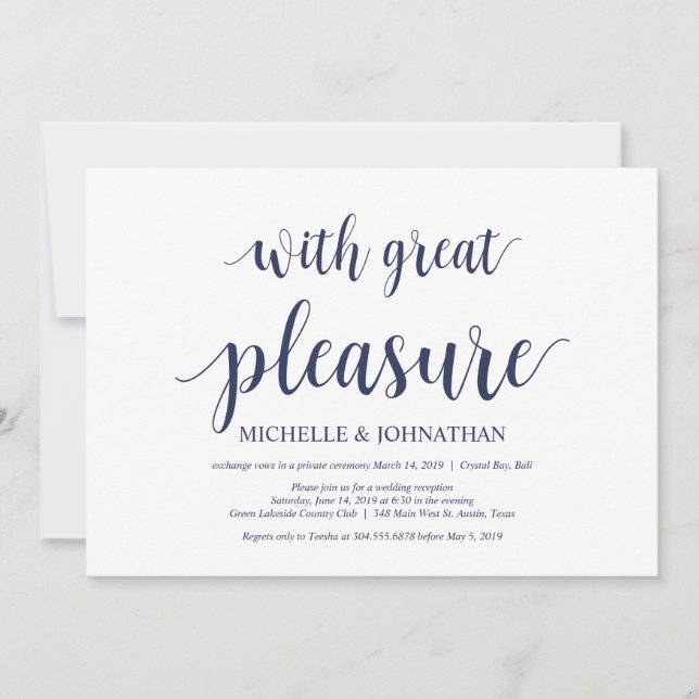 Rustic Navy Blue Wedding Elopement Reception Invitation (Front)