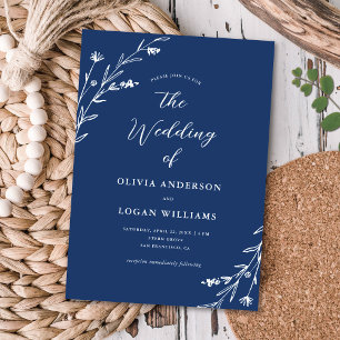 Rustic Navy Blue Wildflower Boho Wedding Invitation