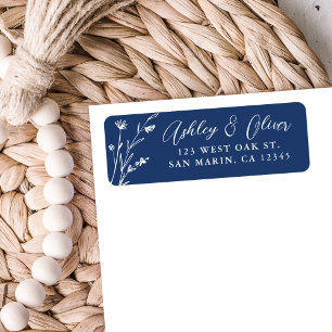 Rustic Navy Blue Wildflower Wedding Return Address