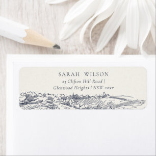 Rustic Navy Blue Winery Mountain Sketch Address