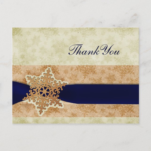 rustic "navy blue" winter wedding Thank You Postcard (Front)