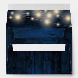 Rustic Navy Blue Wood and String Lights Envelope