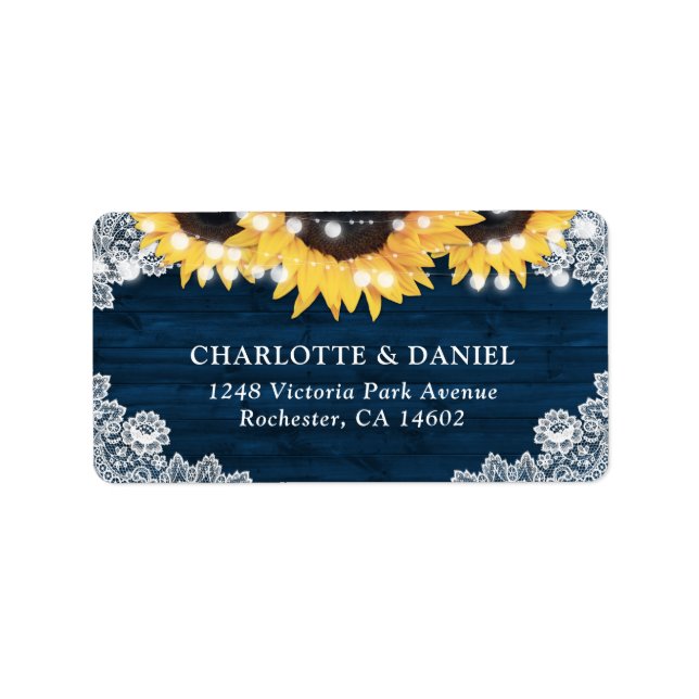 Rustic Navy Blue Wood Sunflower Address Labels (Front)