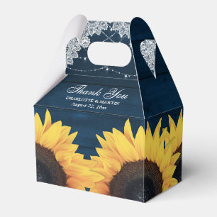 Rustic Navy Blue Wood Sunflower Wedding Favour Box