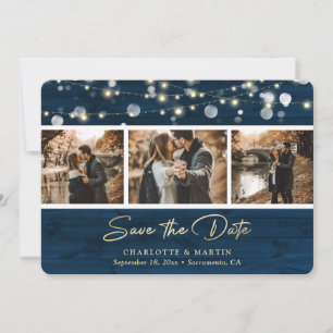 Rustic Navy Blue Wood Wedding Photo Save The Date