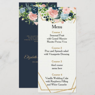 Rustic Navy Blush Gold Floral Geometric Wedding Menu