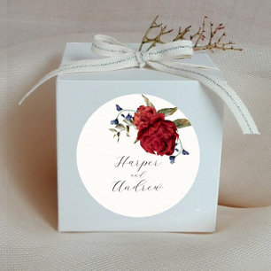 Rustic Navy Burgundy Floral Wedding Favour Classic Round Sticker