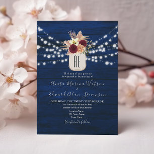 Rustic Navy Burgundy Floral Wedding Invite
