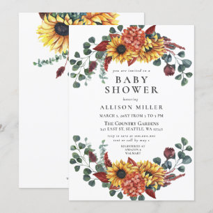 Rustic  Navy Burgundy Sunflowers Baby Shower Invitation